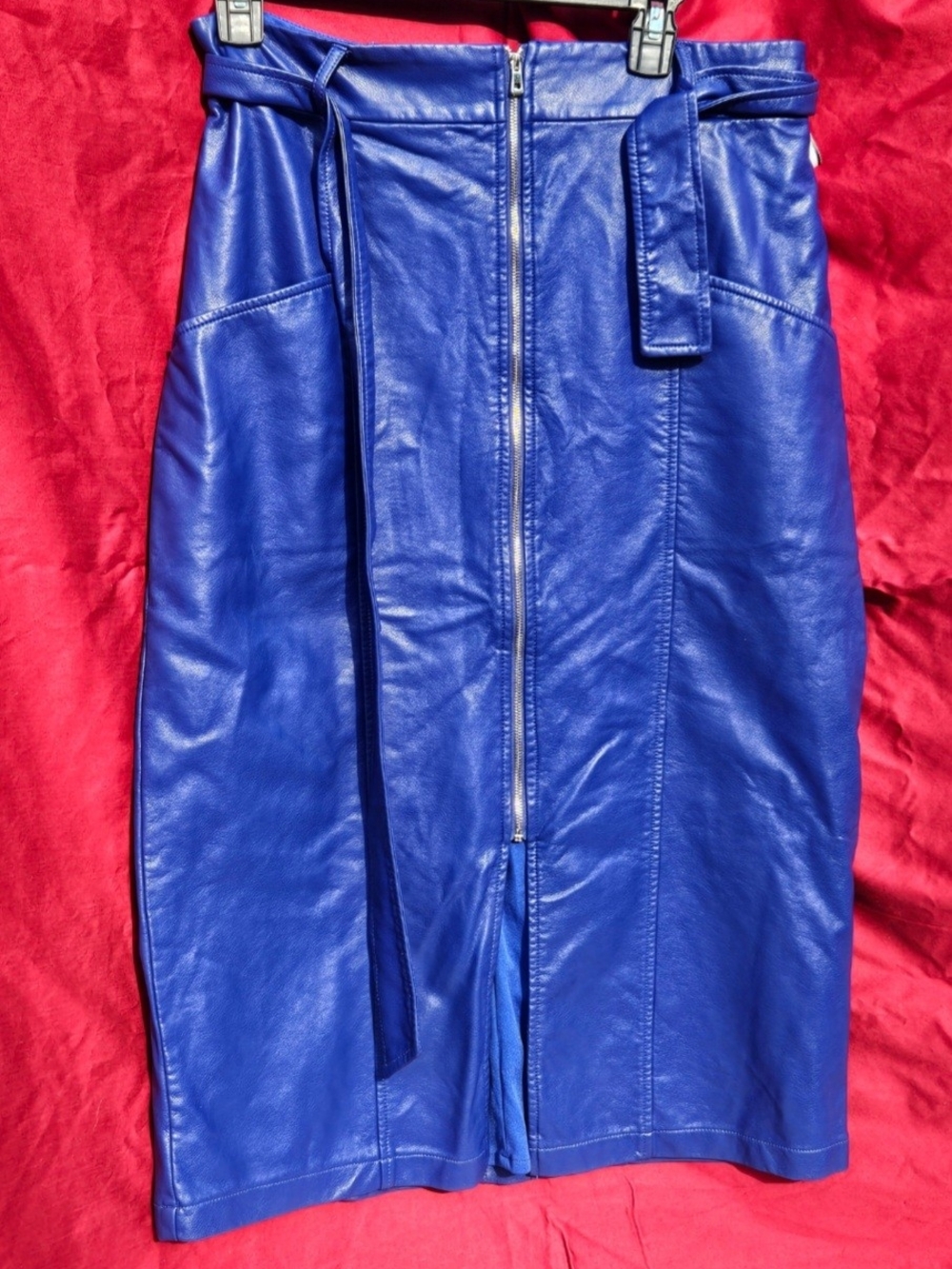 Eva Franco Royal Blue Faux Leather Zip Skirt Sz L Perfect for any Occaions